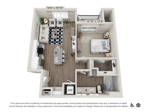 1 Bedroom 1 Bath Apartment Floor Plan at View on Centennial